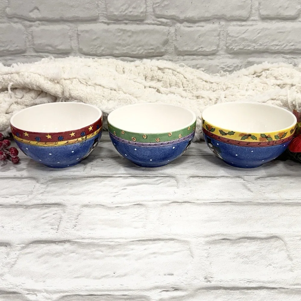 Sango Sweet Shoppe Christmas Snowman Soup Cereal Bowls Set Of 3 By Sue Zipkin
